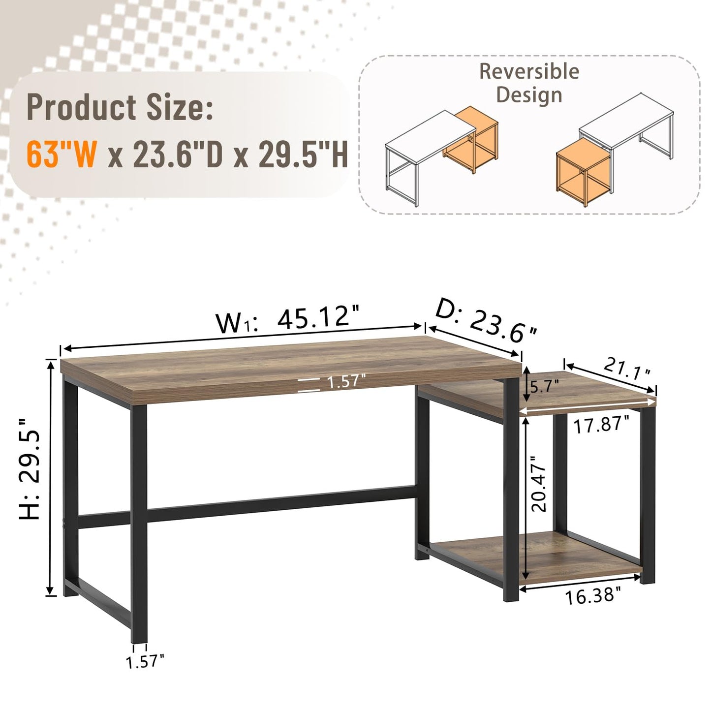 FOLUBAN 63 Inch Large Computer Desk with Printer Space & PC Tower Stand, Modern Wood Home Office Desk Workstation with Storage Shelves, Writing Study Gaming Table, Rustic Oak