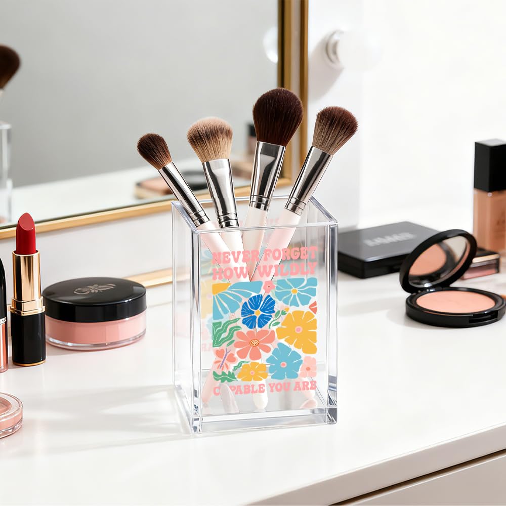 Gkodw How Wildly Capable You Are Acrylic Cosmetic Organizer Pen Holder, Mental Health Desk Storage Accessory for Pencil, Inspirational Office Gifts for Coworker Leader Director Boss Bestie