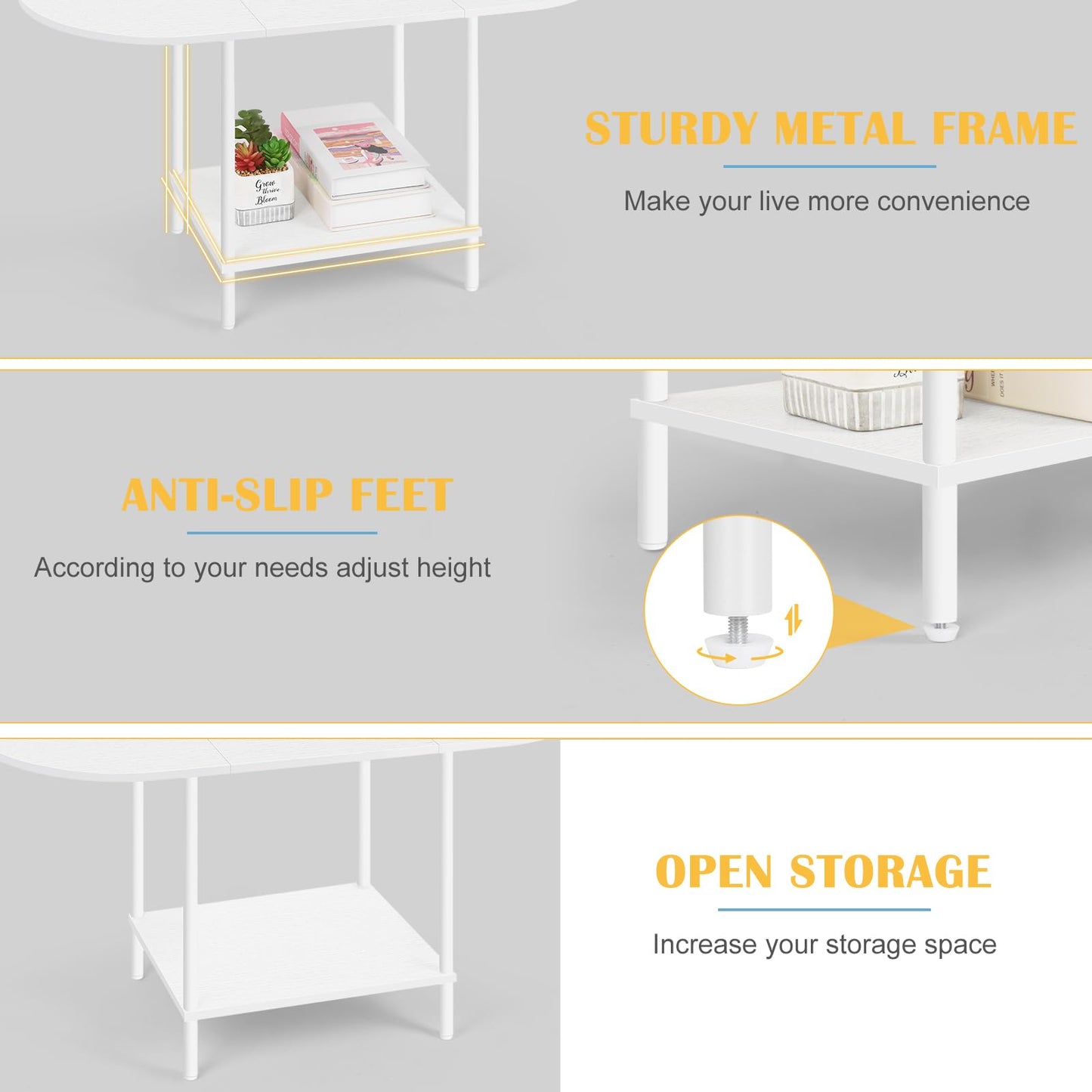 OYEAL White Coffee Table for Living Room, Small Oval Coffee Table with Storage and Wood Tabletop, Mid Century Round Center Table for Small Space, Home Office