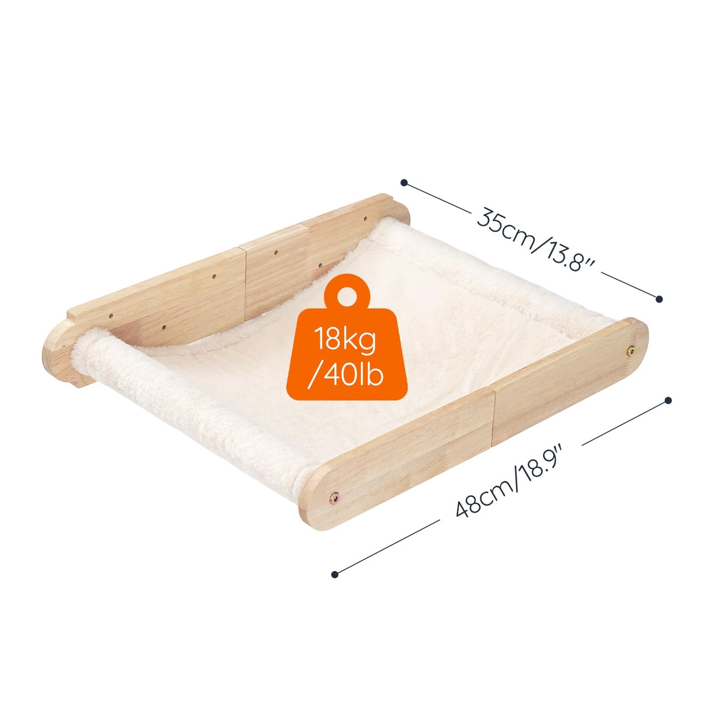 HOOBRO Wooden Cat Hammock with Soft Fabric, Cat Shelves & Furniture, Wall Mounted Cat Beds and Perches for Lounging, Playing, Sleeping, Holds up to 40 lb, Easy to Install, Natural NL03CS03N2