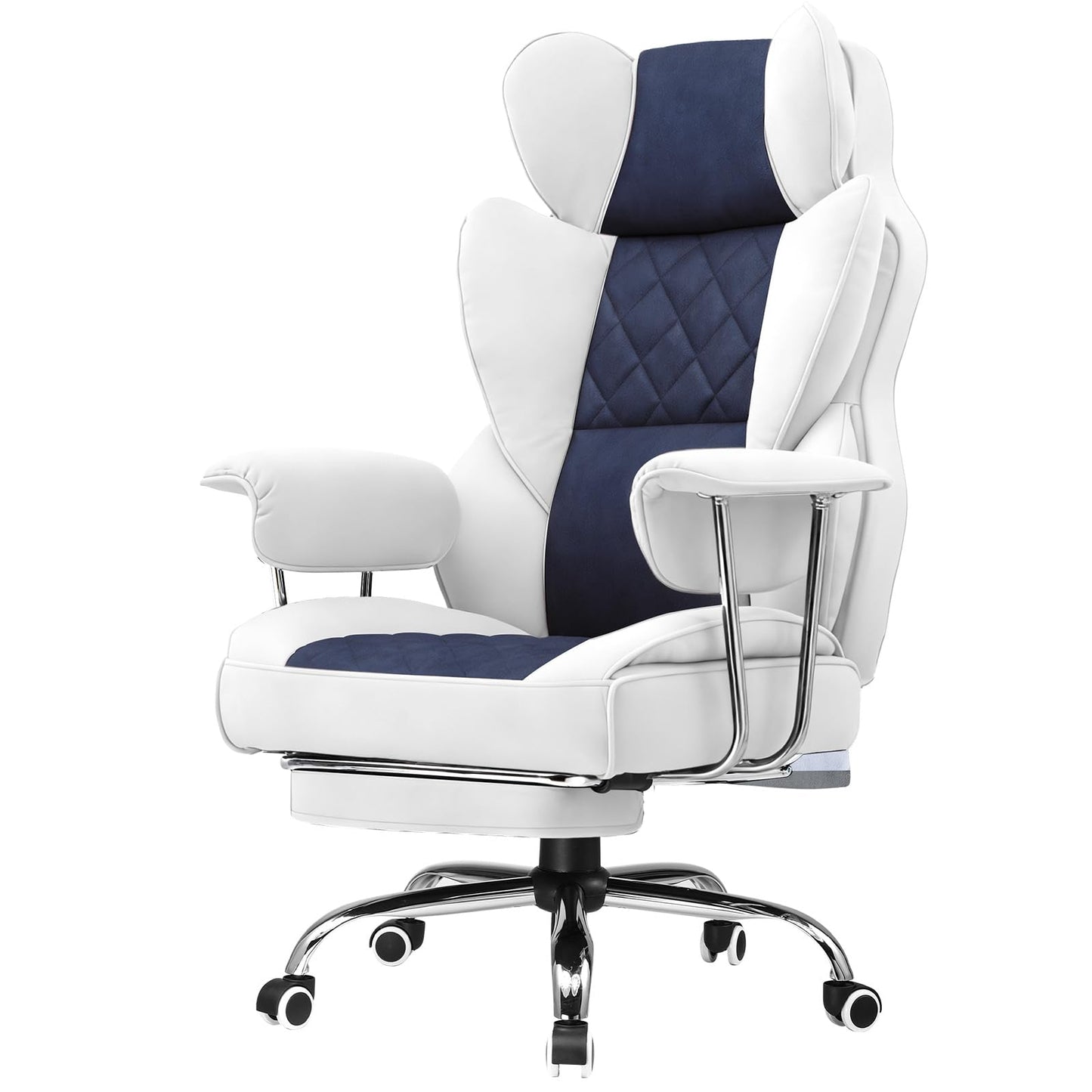 GTPLAYER Gaming Chair,Office Chair with Pocket Spring Lumbar Support, Ergonomic Comfortable Wide Office Desk Computer Chair with Outward Fixed Soft Armrests and Footrest (Fabric, Light Blue & White)