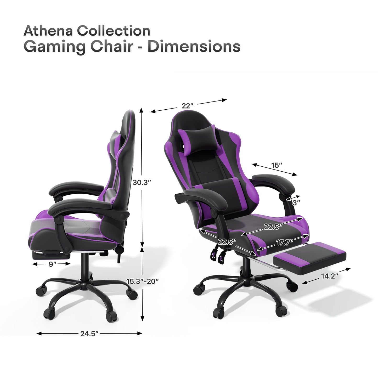 Athena Collection Gaming Chair, Ergonomic Gaming Chair with Footrest & Headrest Lumbar Support, Height Adjustable Swivel Computer Chair Office Chair for Adults(Purple)