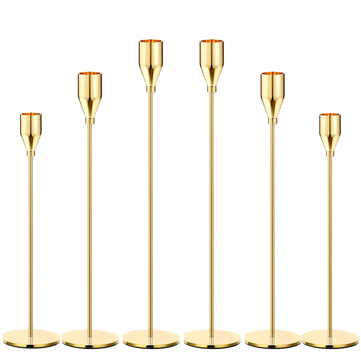 Gold Taper Candle Holders, Set of 6 Gold Candlestick Holders Taper Candle Holders fits 3/4" Thick Pillar Candle Led Modern Metal Candles, Elegant Stands Decorative Table Candle Holder