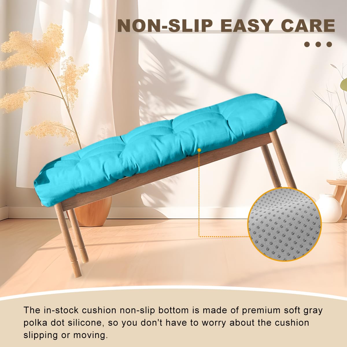 ThinMay Bench Cushion 47 inches,Indoor/Outdoor Non-Slip Tufted Cushions, Premium Waterproof Linen, Soft Piano Sofa Cushions, High-Density Memory Foam(Light Blue-47x19x4in)