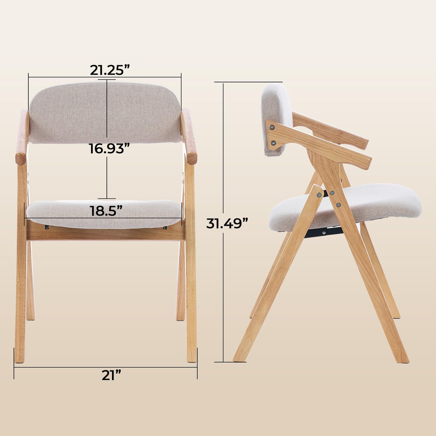 SinFurn Grod Folding Chairs with Padded Seats,Wooden Stackable Dining Chair,Easy to Store Foldable Dining Chairs for Kitchen, Living Room, Wedding Party Picnic (Beige)