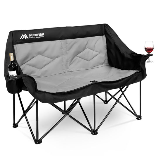 Huskfirm 2 Person Camping Chair Oversized Loveseat Camping Chair Double Camping Chairs for Adults Heavy Duty Camping Couch Black Outdoor Folding Chair Portable Patio Lawn Chair
