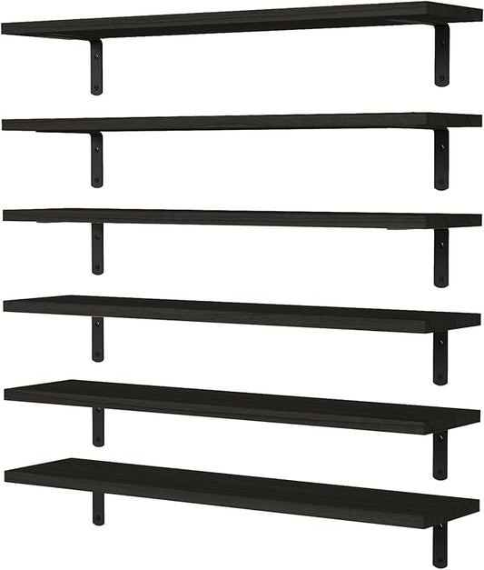 WOPITUES Wood Floating Shelves Set of 6, 24 inch Long Floating Shelves