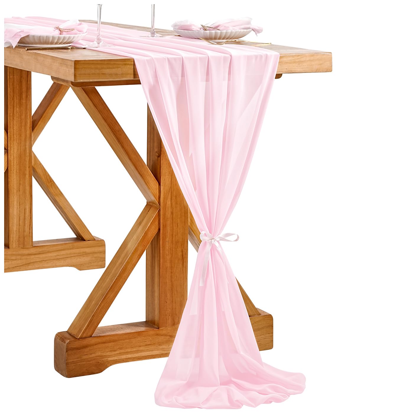 Chiffon Table Runner 1 Piece 27x120 Inches Pink Rustic Sheer Fabric for Wedding Baby Shower Birthday Party Cake Table Decoration