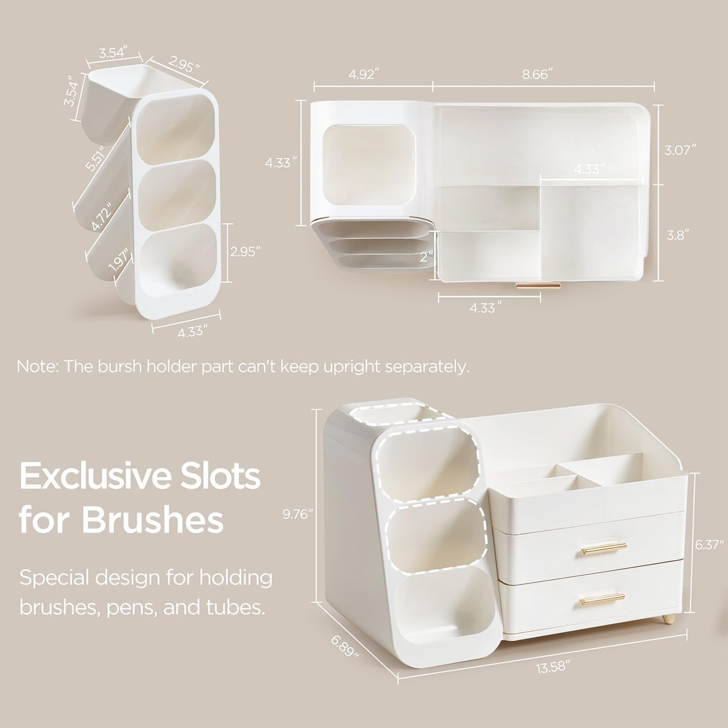 HBlife Desk Organizer with Pen Pencil Holder for Desk, Pen Organizer with 2 Drawers, Desk Organizers and Accessories with 4 Compartments, Desktop Storage for Office Home School Art Supplies, All White