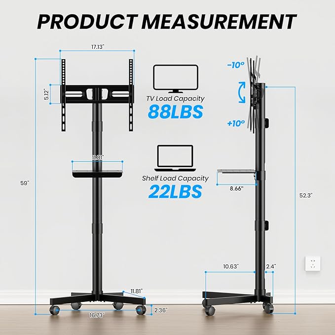 Mobile TV Cart for 23-60 Inch LCD LED OLED Flat Curved Screen TVs