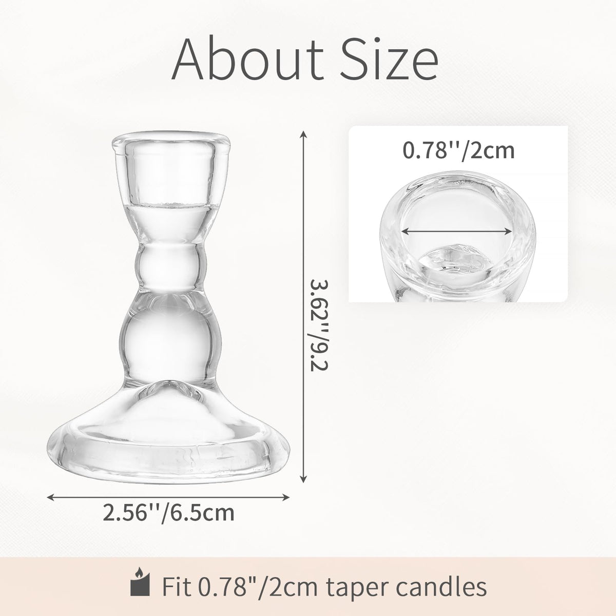 Inweder Glass Taper Candle Holders - Cute Candlestick Holders, 20Pcs Clear Candle Stick Candle Holder, Modern Tapered Candlestick Holders for Standard Candles for Wedding Christmas Home Decor