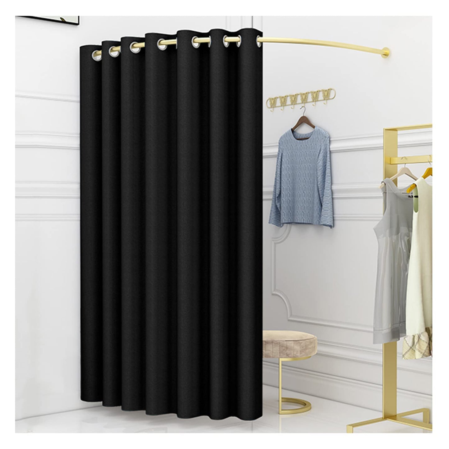 TEENKON Clothing Store Fitting Room, 47 in Dressing Room Used in Mall, Boutique and Office, Corner Wall Mounted Changing Room for Privacy Protection, Include Shading Curtain, Bracket and Hook Up