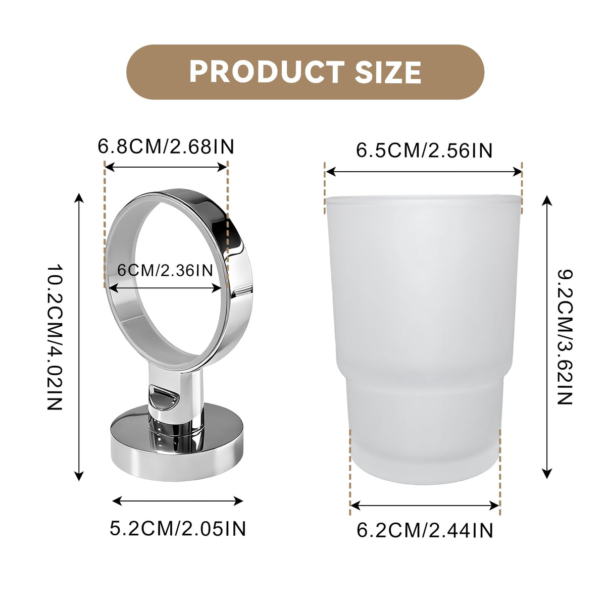 Toothbrush Holder Wall Mounted with Satined Cup with Chrome-Plated Holder,Metal Stainless Steel