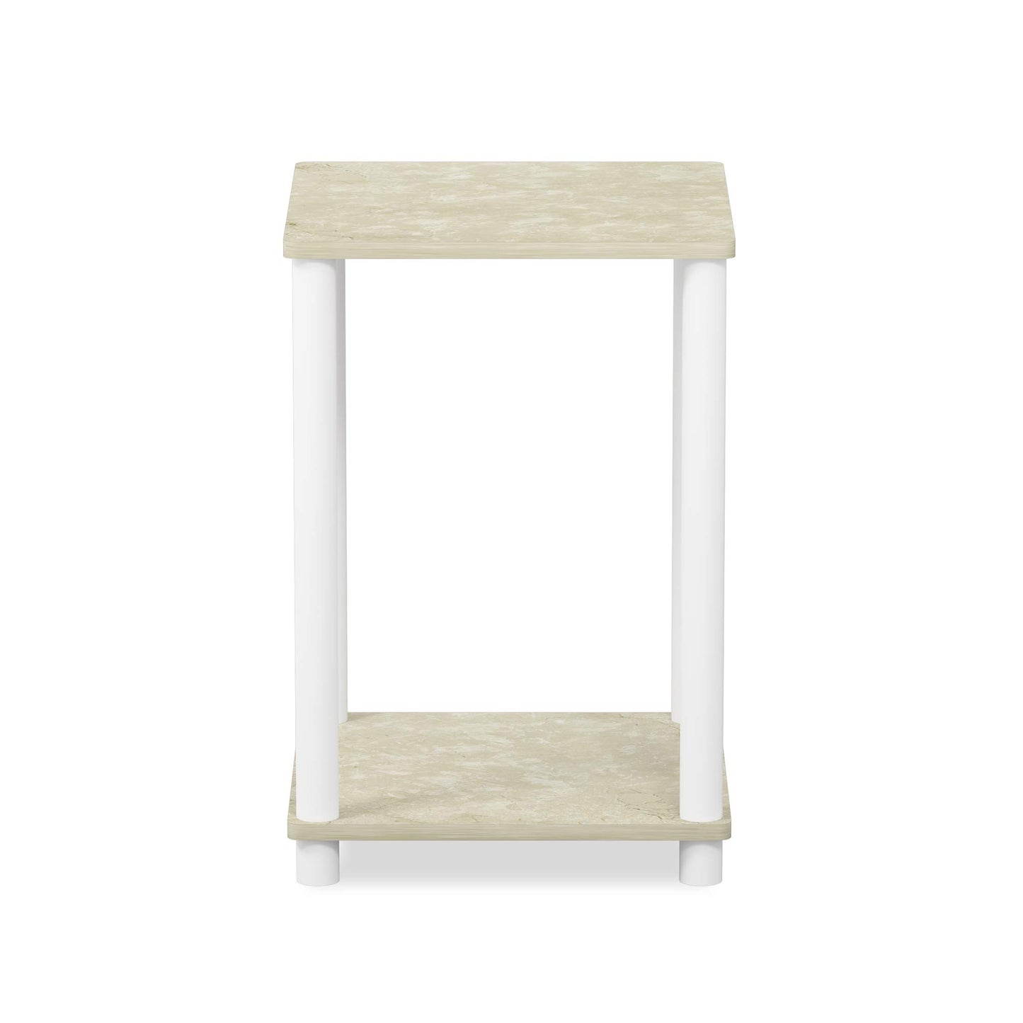 FURINNO Turn-N-Tube Haydn End Table, 1-Pack, Cream Faux Marble/White