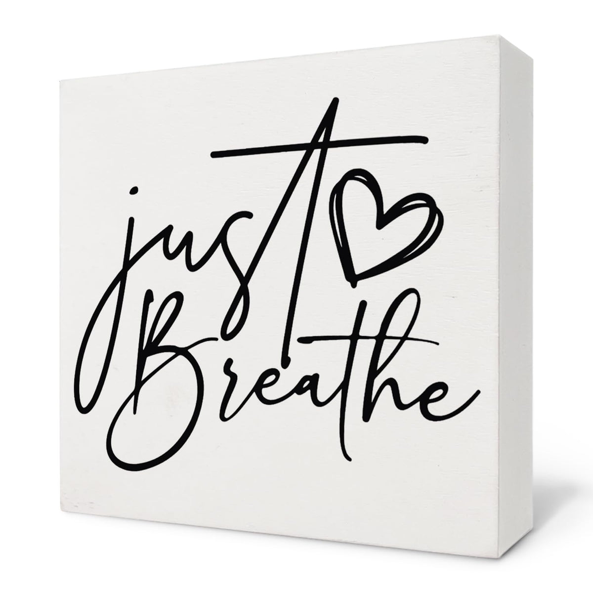Nvotell Inspirational Desk Decor, Just Breathe Mental Health Wooden Box Sign, Motivational Positive Wood Block Plaque for Home Office Desk Shelf Tabletop Decor 5x5 Inch