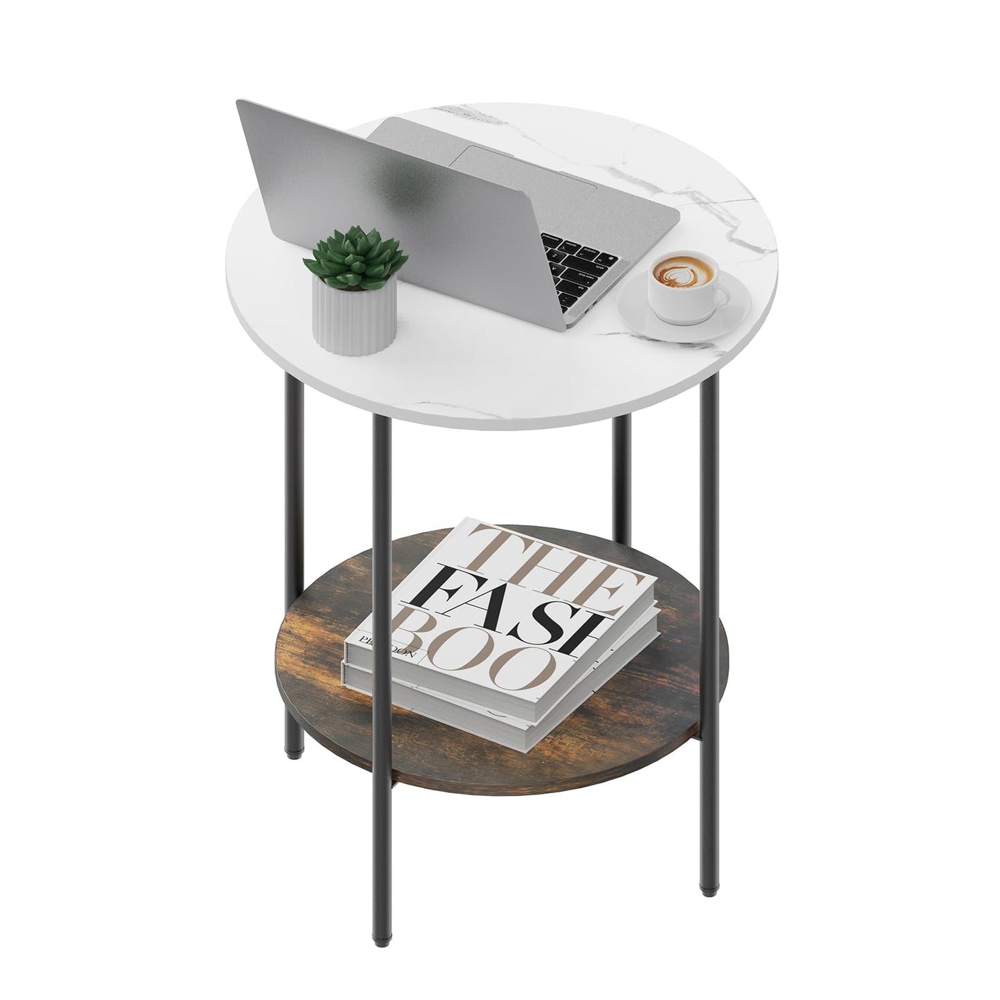 End Tables Living Room - Sturdy SideTable with Metal Frame, Modern Small Sofa & Bedside Table,Multi-Functional Round Coffee Table for Bedroom, Balcony, Sofa, Gym,Office