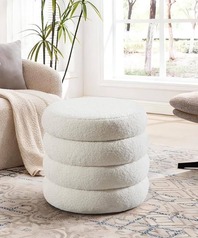 Flouki 19.5" Storage Ottoman Round, Vanity Stool