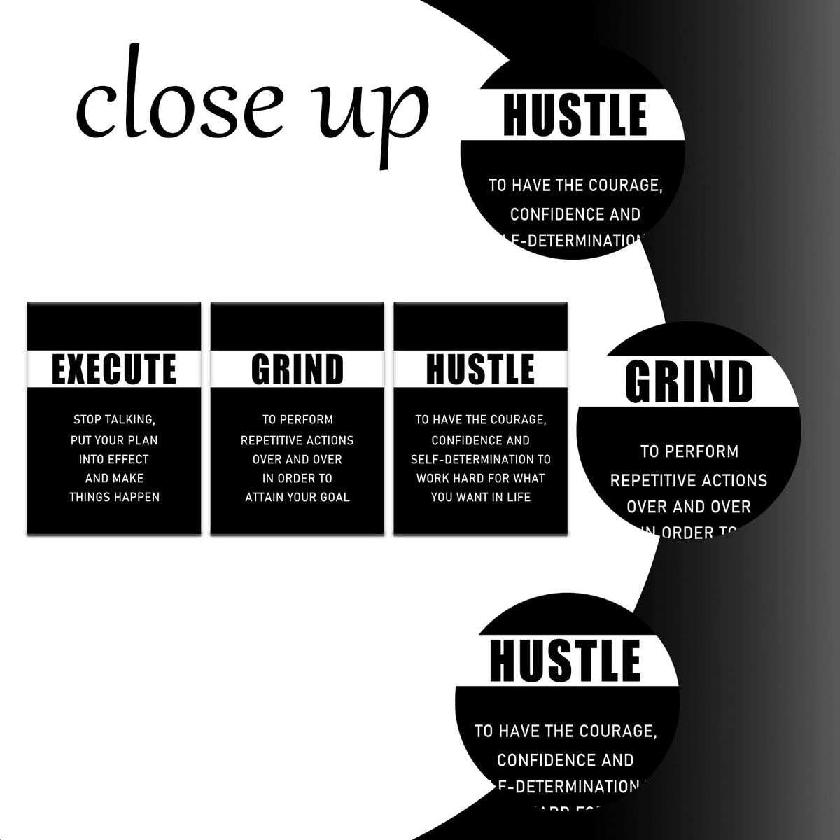PSYYSP 3 Piece Canvas Wall Art Execute Grind Hustle Posters, Black White Motivational Triptych Wall Decor for Office, Bedroom, Dorm, Business Workspace, Framed Canvas 36x16inch