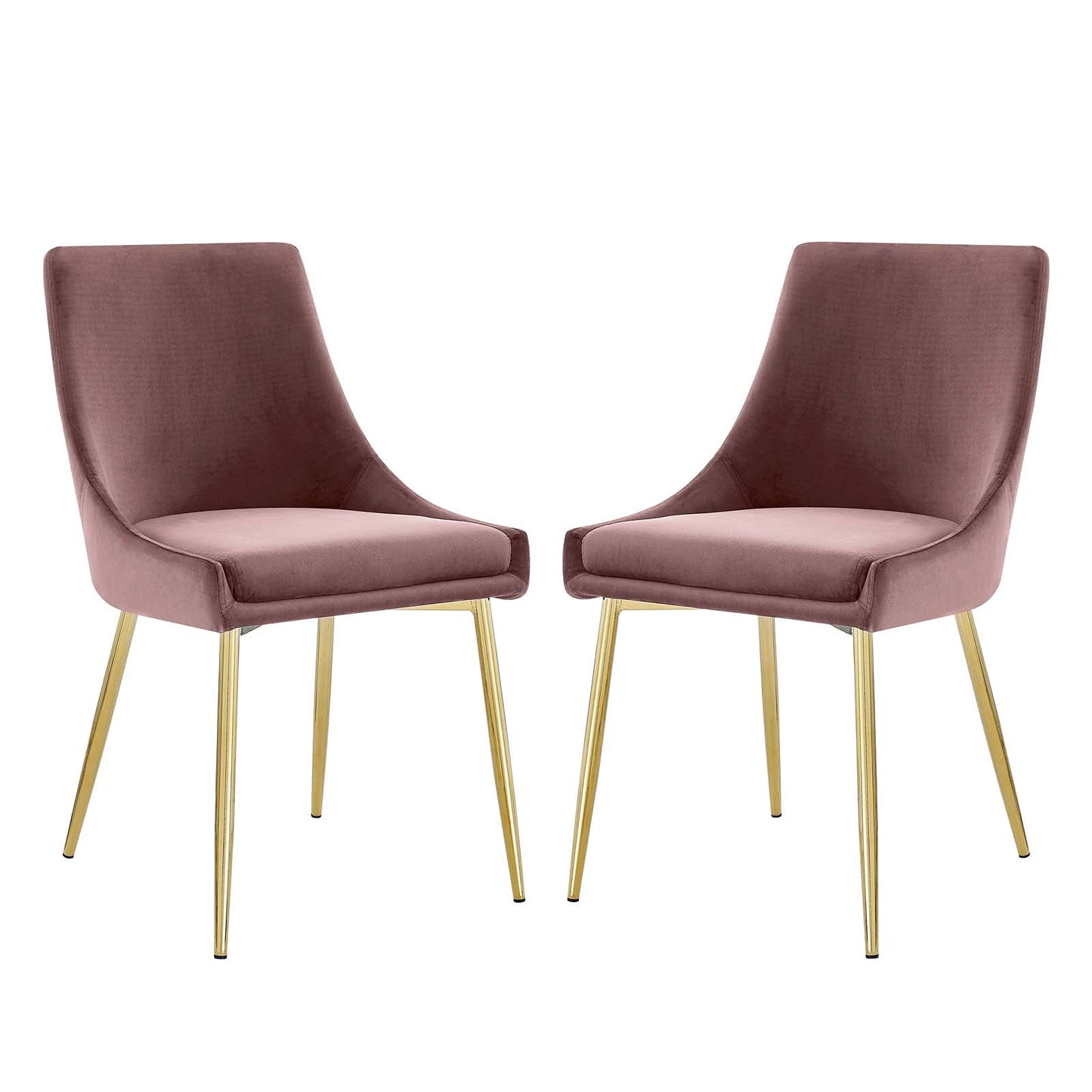 Modway Viscount Performance Velvet Upholstered Side Dining Chairs in Gold Dusty Rose - Set of 2