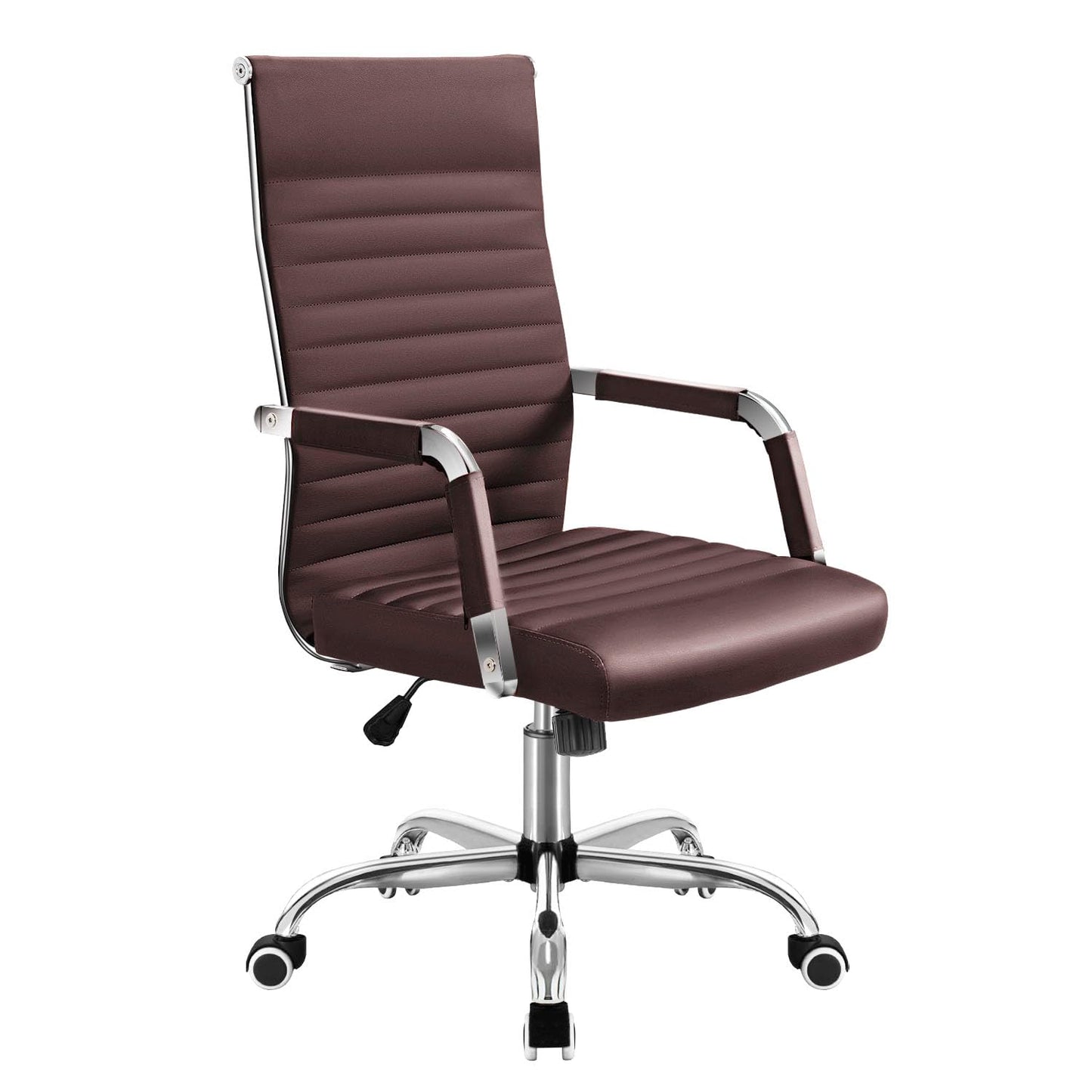 Shahoo Ribbed Office Chair, Mid-Back PU Leather Office Chair Executive Task Chair with 360° Swivel Wheels for Conference Room, Home Offices (Brown)