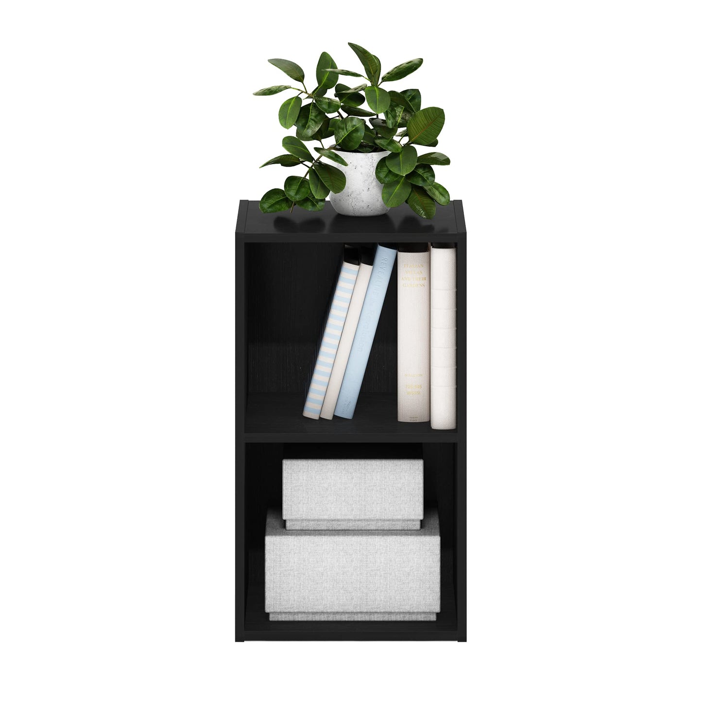 Furinno PASIR Book Shelf, 2-Tier Modern Bookshelf, Open Shelves Cube Bookcase, 9 x 12 x 21, Easy Assembly, Closed Back, for Living Room, Bedroom, Home Office, Darkwood