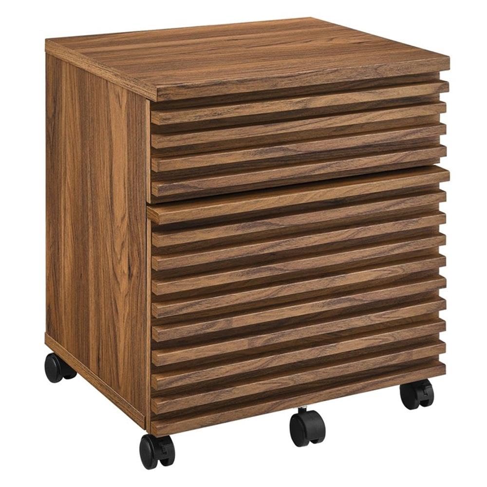 Modway Render Mid-Century Modern Office, Desk and File Cabinet Set, Walnut