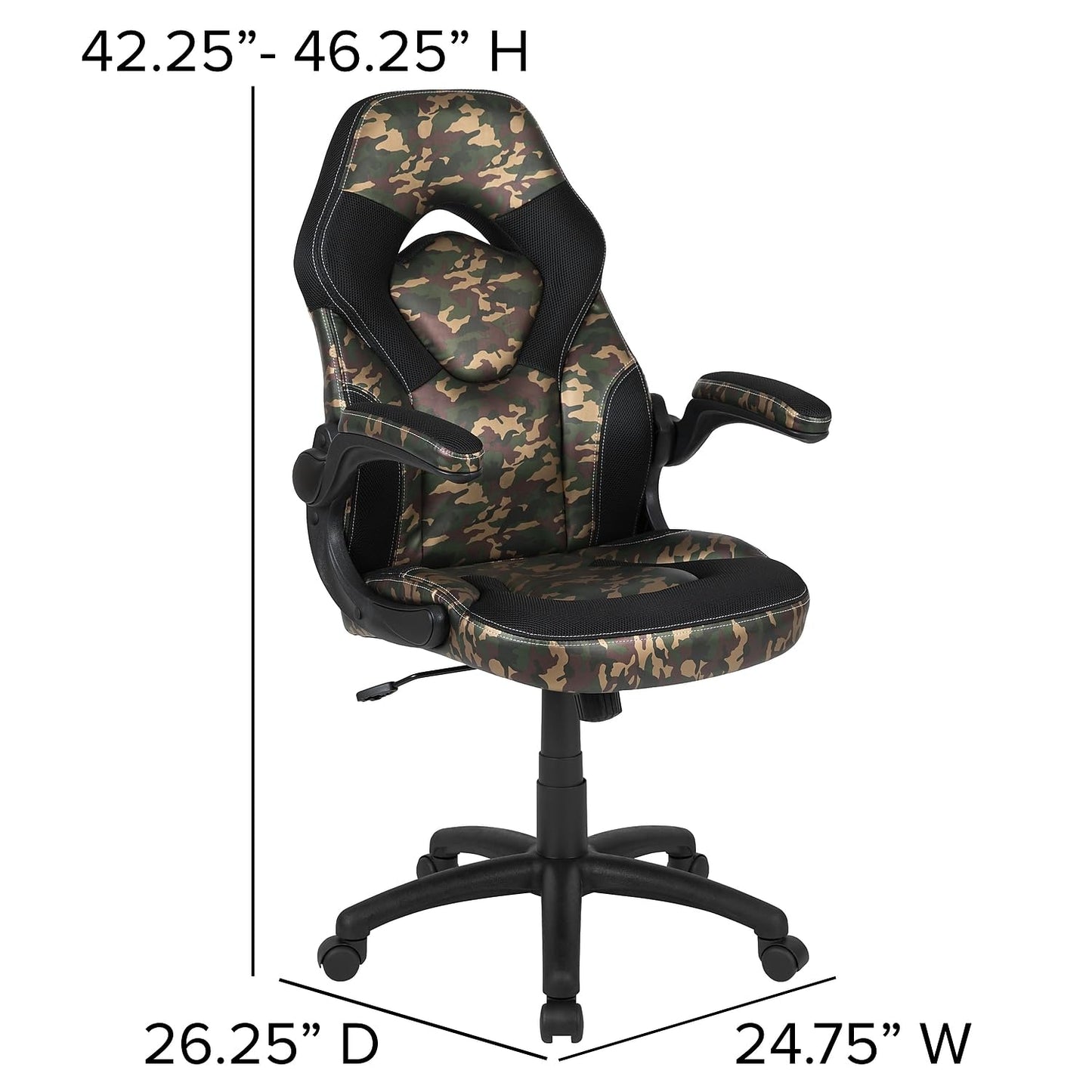 Flash Furniture X10 Gaming Chair Racing Office Ergonomic Computer PC Adjustable Swivel Chair with Flip-up Arms, Camouflage/Black LeatherSoft