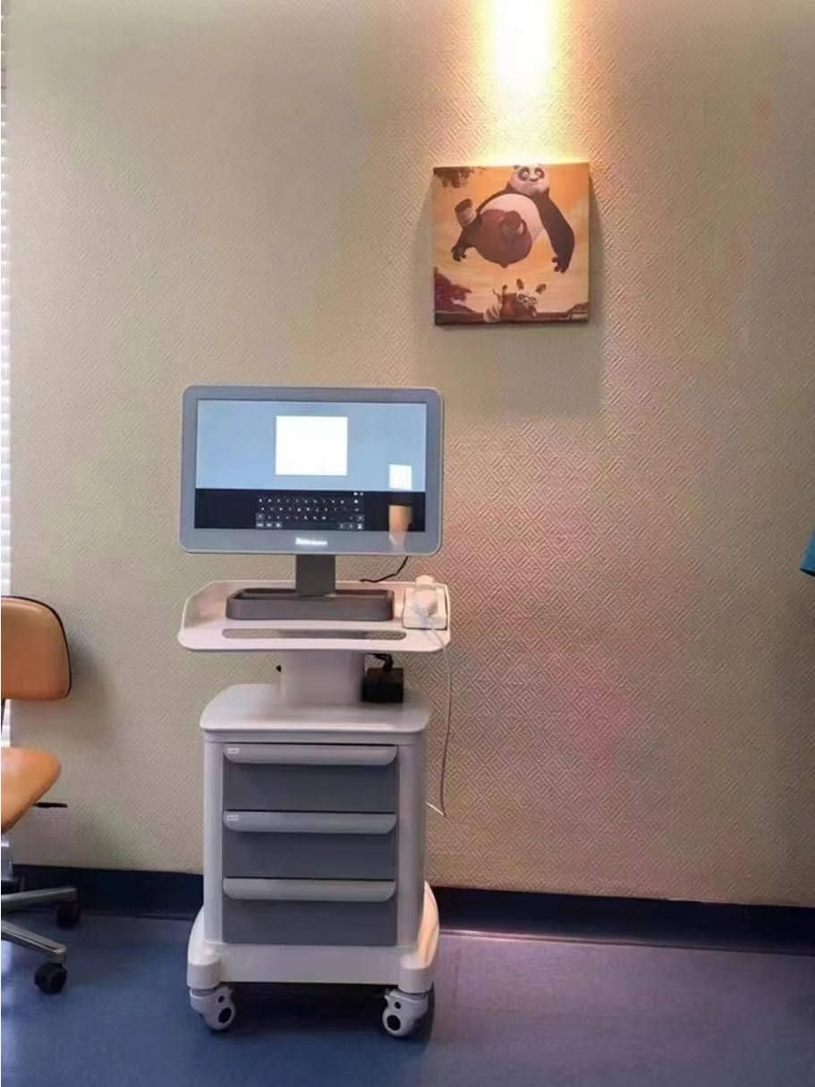 Medical Laptop Workstation Cart with Wheels, Adjustable Height Rolling Lab Trolley with Scanner Holder - Sturdy Mobile Computer Desk for Dental Clinics, Hospitals, Offices & Medical Labs (KSJ002)