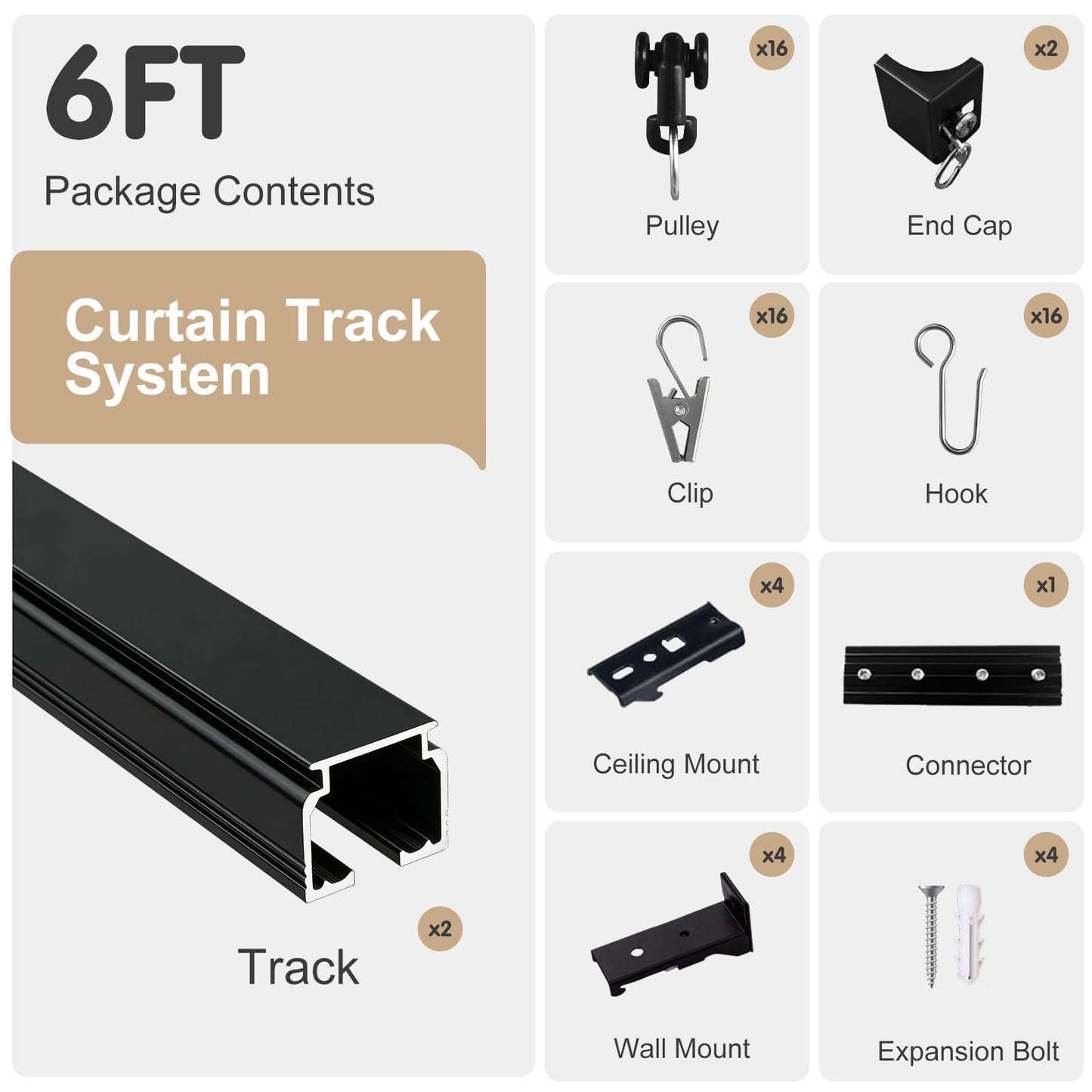 MaKefeile Ceiling Curtain Track, Heavy Duty Curtain Tracks System for Room Divider, Wall Mount Sliding Curtain Rail with Clip and Hooks Set for Living Room, Bedroom, Shower, Outdoor, Black, 3ft-6ft