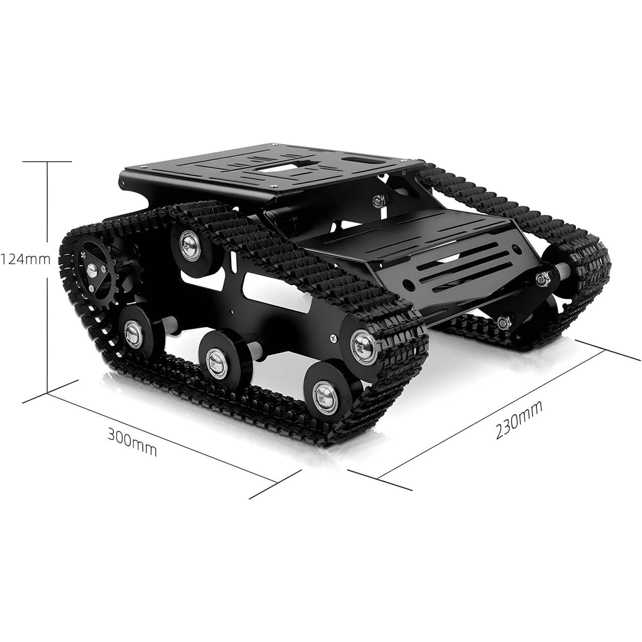 Tank Car Chassis with Motor, Shock Absorbing Robot Chassis Full-Metal Robotic Moving Platform Track Chassis for RaspberryPi Arduino DIY Maker Smart Robot Car Chassis Kit (Black, With Encoder motor)