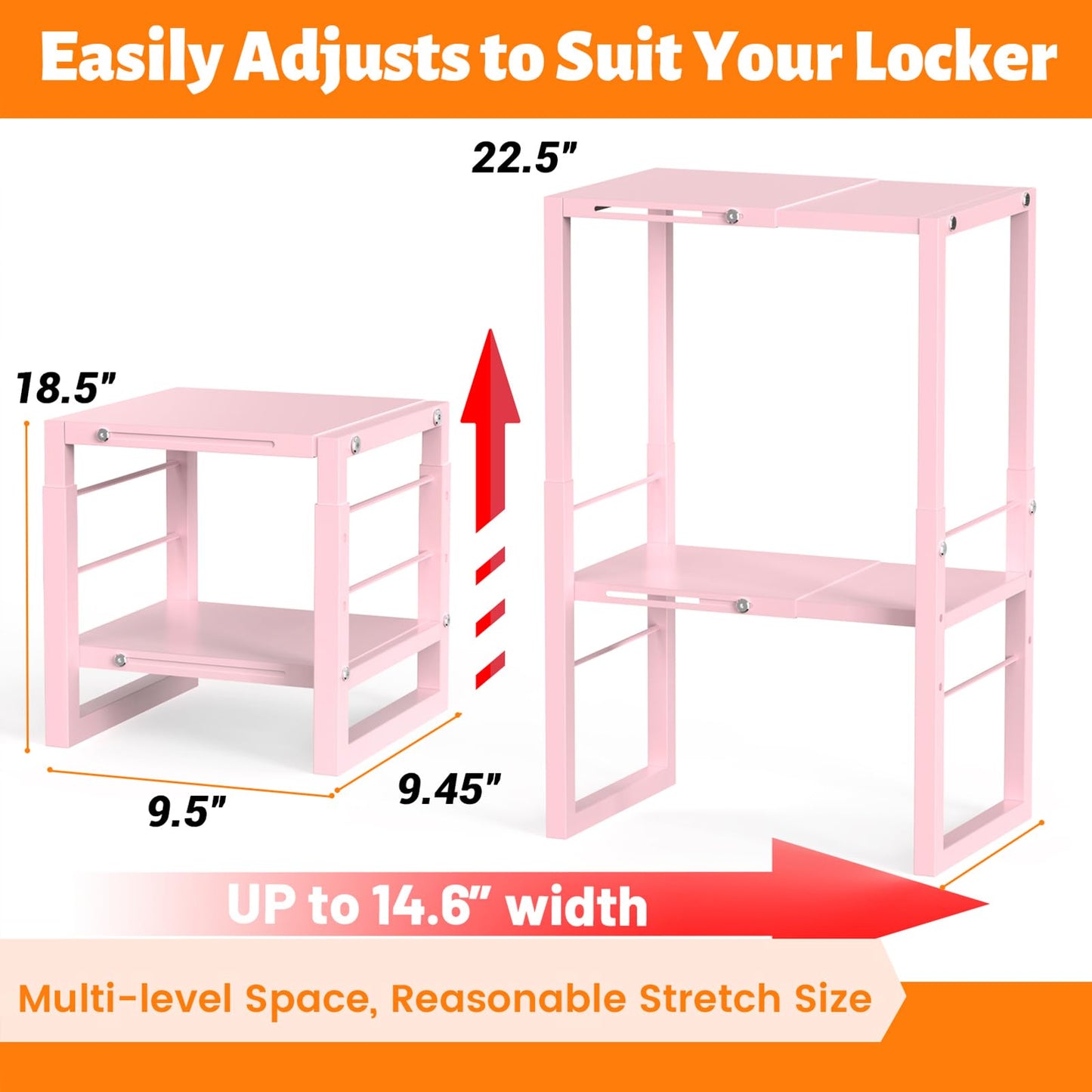 LIDTOP Locker Organizer Shelf Pink, Metal Adjustable Width and Height, Ideal Locker for School, Office, and Gym Lockers, Locker Shelves Organization Accessories