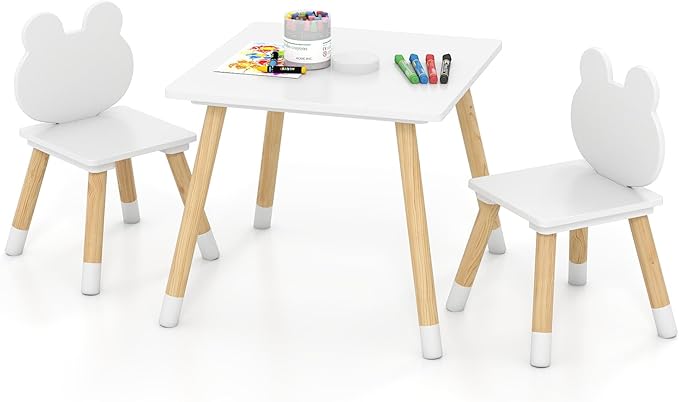 Costzon Kids Table and Chairs, Wooden Toddler Desk Set