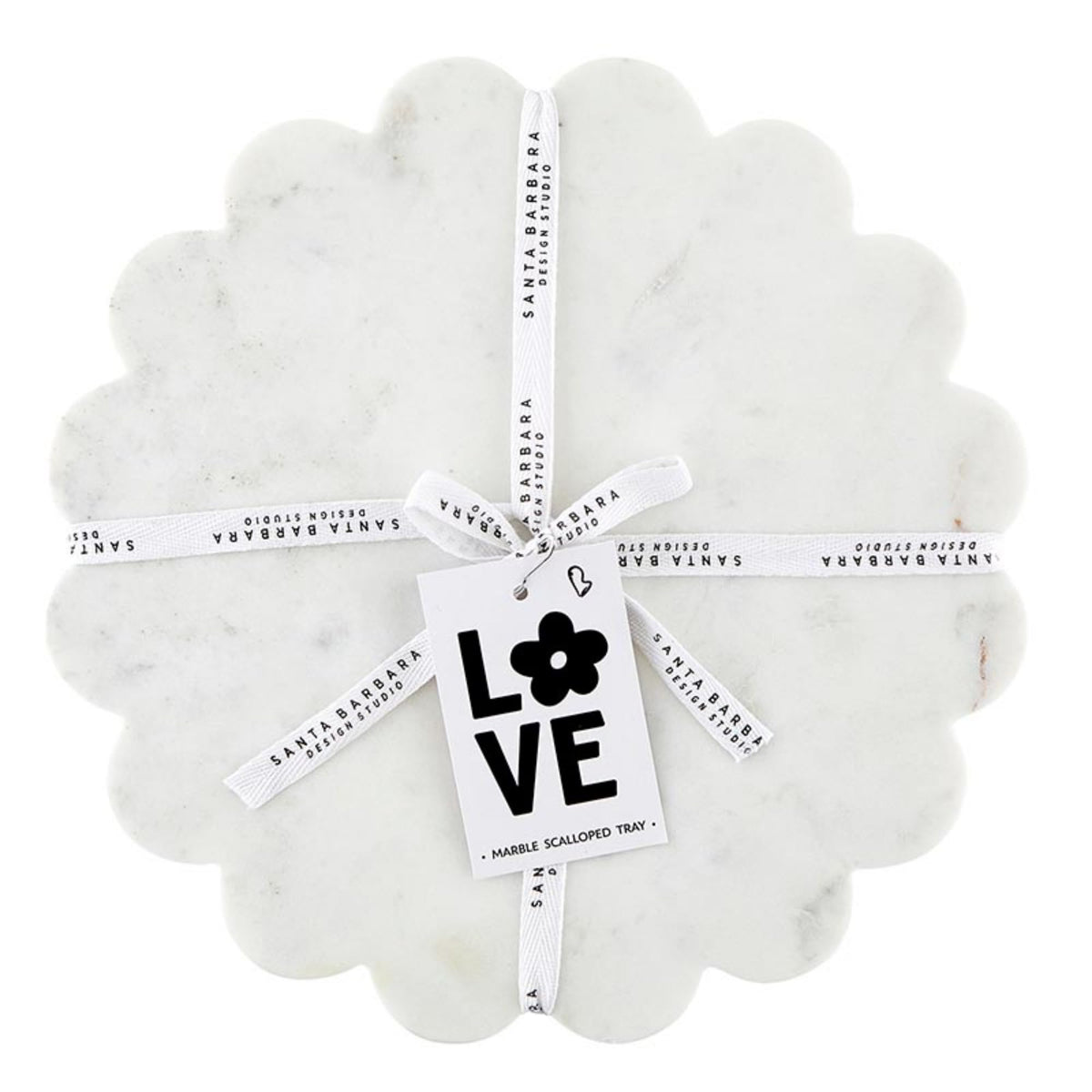Santa Barbara Design Studio Marble Charcuterie Boards Cheese Board Round Scalloped Cutting Board, 12" Diameter, White