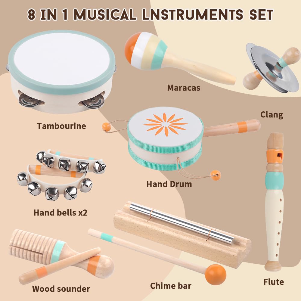 Toddlers Musical Instruments-Baby Montessori Wooden Musical Toys for Toddlers 18 Month,Kids Percussion Instruments Toy for Preschool Kids,Christmas Birthday Gift for Baby Boys Girls