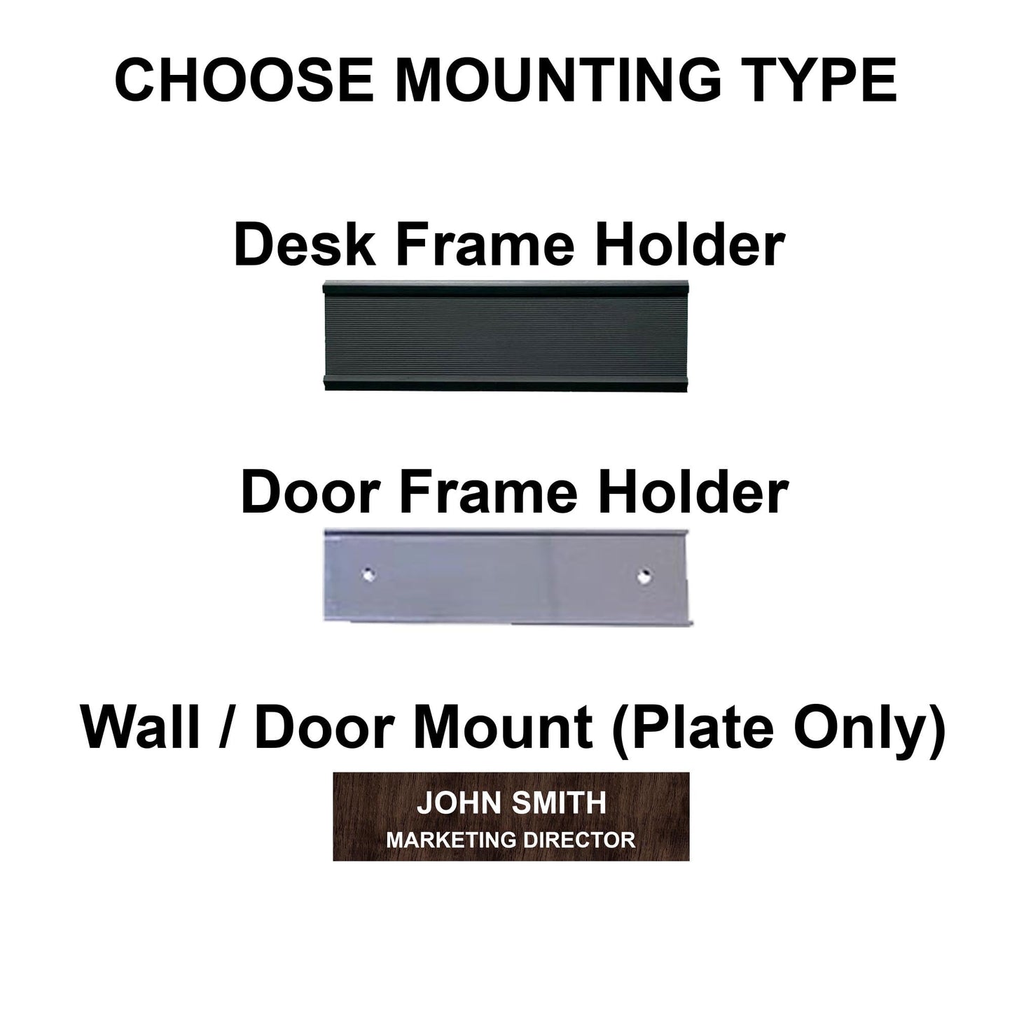 VWAQ Custom Engraved Name Plate for Office Desk or Wall Personalized with Desk Holder or Wall Mount – Professional Office Name 2X8 Color and Fonts