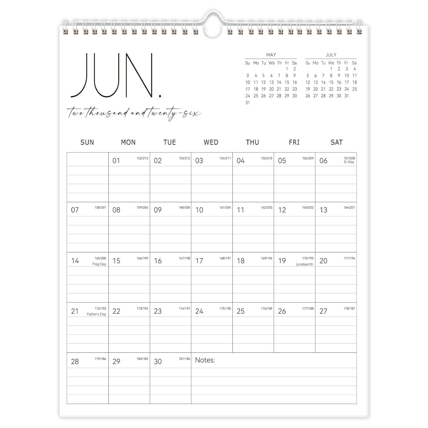 Guasslee Wall Calendar 2026-2027, Vertical Calendar Wall 2026, Jun. 2026-Dec. 2027, 19-Month Paper Calendar Spiral Bound, Monthly Planner Wall for Office School Home Easy Organizing, 14” X 11”