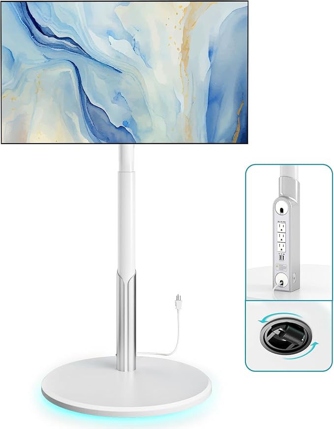 Floor Mobile TV Stand with Power Outlet, Rolling TV Cart