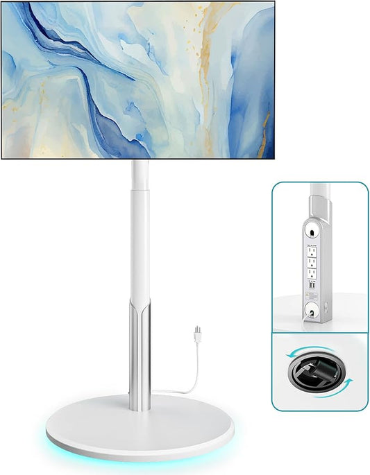 Floor Mobile TV Stand with Power Outlet, Rolling TV Cart