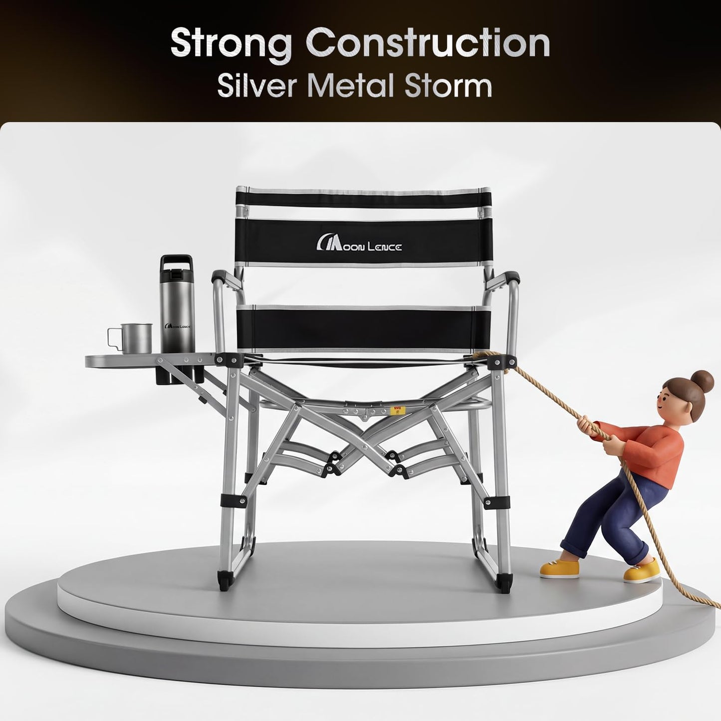 MOON LENCE Directors Camping Chair, Heavy Duty,Oversized Portable Folding Chair with Side Table for Beach, Fishing,Picnic,Lawn,Outdoor Event