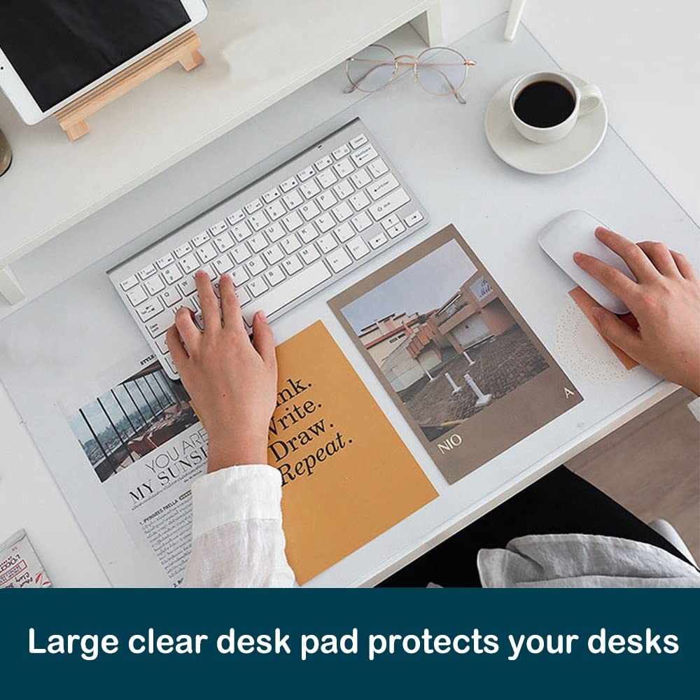 Office Desk Blotter Pad Clear Mats Table Protector PVC Writing Mat Plastic Desk Overlay for Laptop Computer Desktop Keyboard Pads Vinyl Wipeable Waterproof Home with Mouse Pad Mat Extra Large 24x48