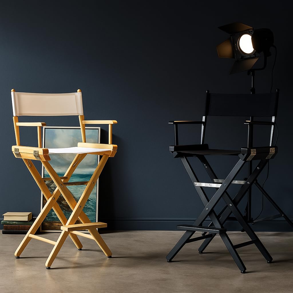 Filmcraft Tall Black Director’s Chair – Professional Folding Makeup Artist Chair with Canvas Seat & Back – Hollywood Film Set, Photography Studio & Hair Stylist Director Chair Black Canvas