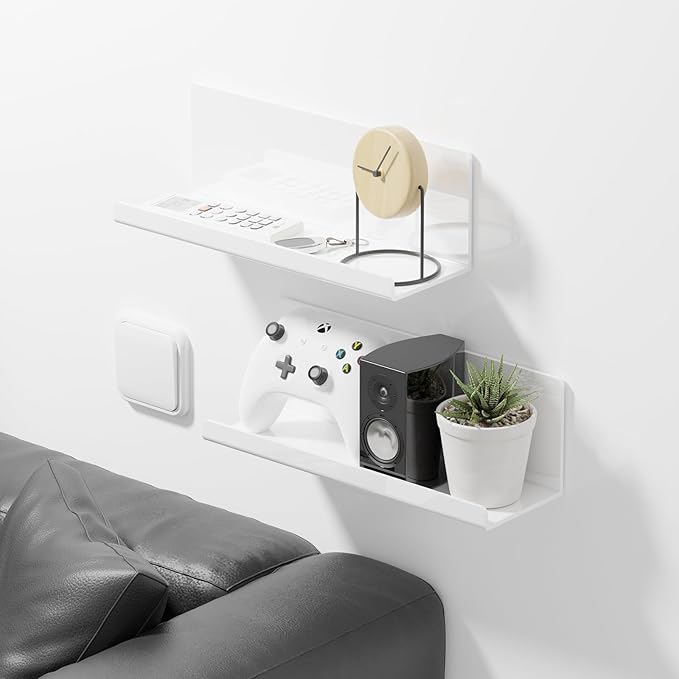 PAVSTINE Acrylic Wall Floating Shelves Set of 2, Wall Shelves White 12 Inch