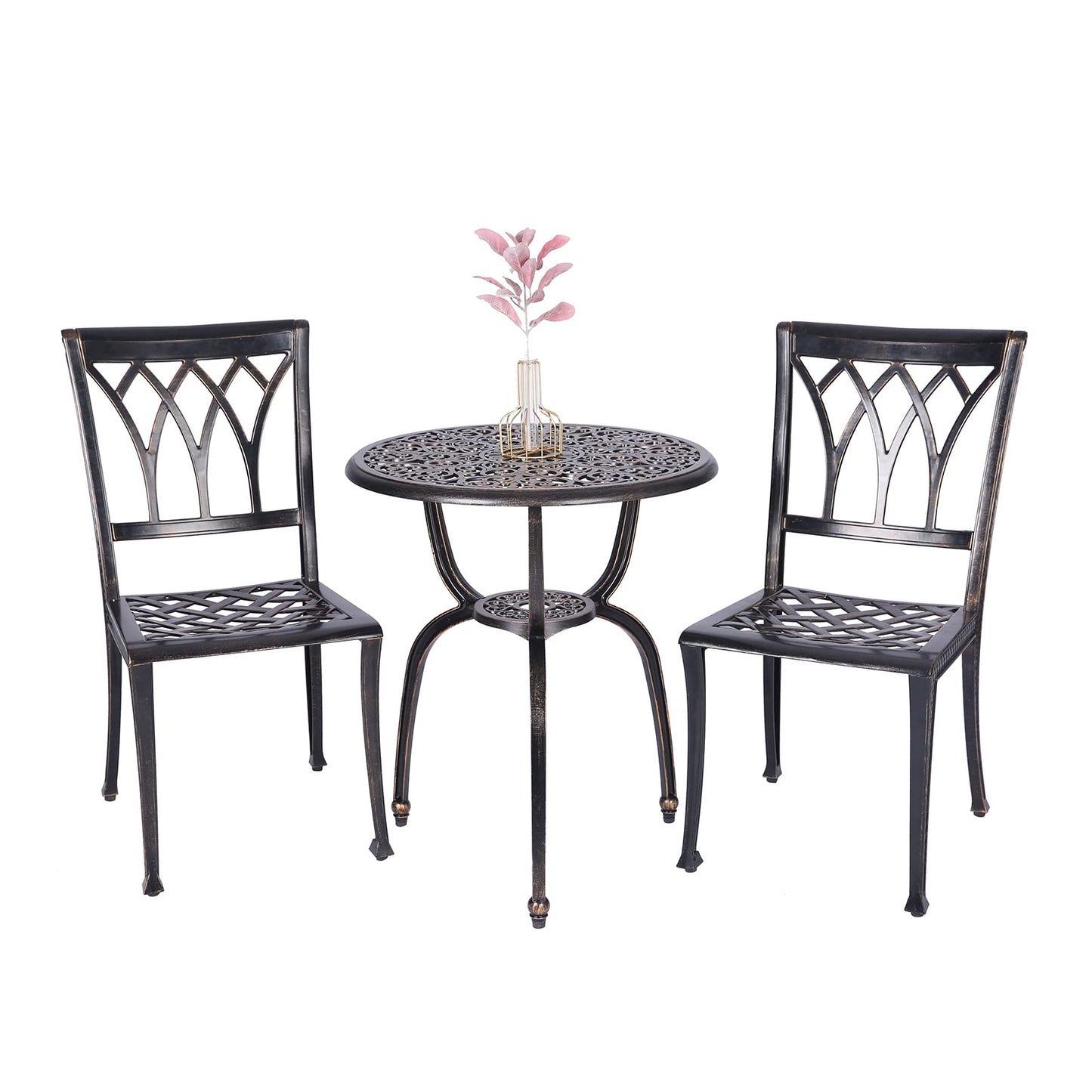 JARDIN DE CENTENNIAL 3-Piece Patio Bistro Furniture Set Cast-Aluminum Bistro Table Set for Lawn,Garden,Backyard…(Dining SETCopper)