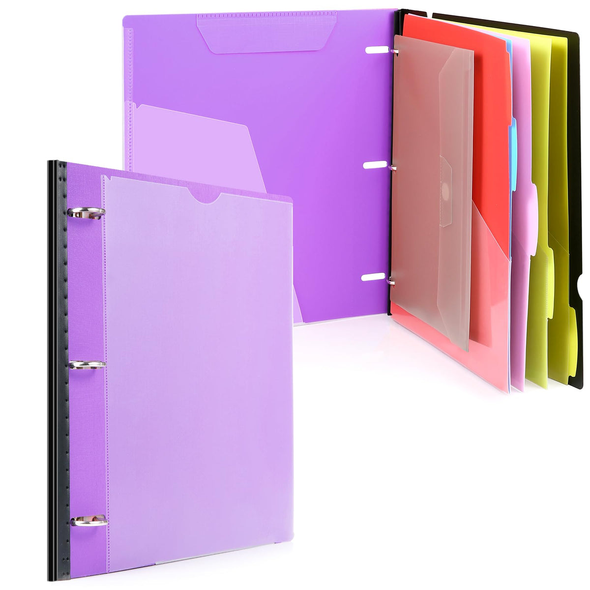 WOT I Telescoping Project Organizer, Refillable 3 Ring Binder with Dividers and Pockets, 13 Pocket Folders, 1 Inch 3 Rings, Purple