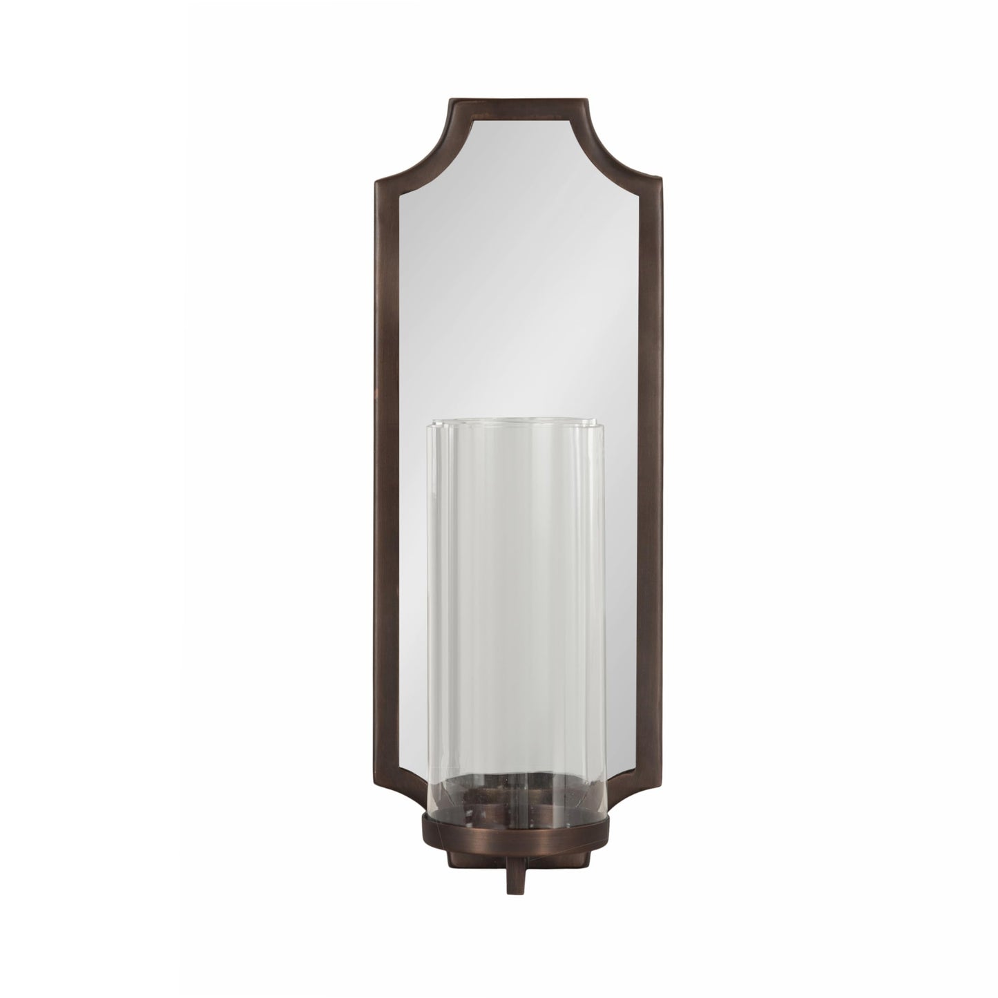 Kate and Laurel Ciel Glam Mirrored Wall Sconce, 6 x 5 x 16, Bronze, Modern Scalloped Candle Holder with Removable Glass Cylinder and Mirror for Bathroom or Bedroom Wall Decor