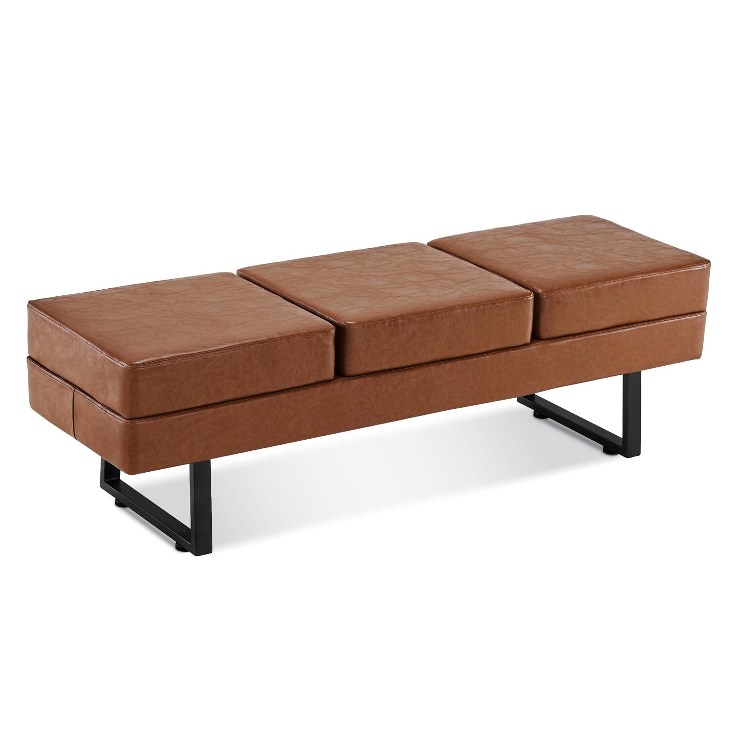 BarberPub Waiting Room Chairs, Heavy Duty Office Guest Reception Bench, Faux Leather Upholstered Lobby Chairs for Salon, Conference Room 7008 (Cognac)