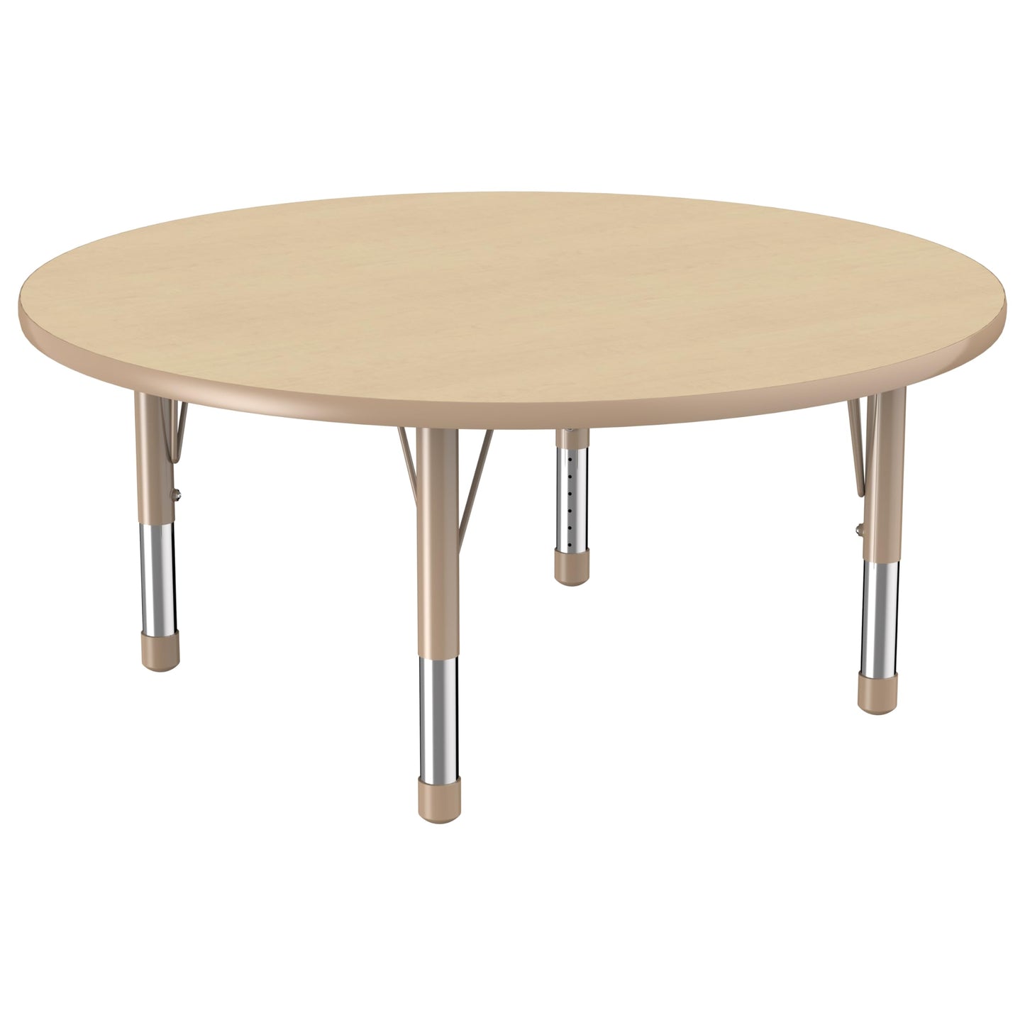 Factory Direct Partners FDP Round Activity School and Classroom Kids Table (48 inch), Chunky Toddler Legs, Adjustable Height 15-24 inches - Maple Top and Maple Edge with Sand Table Legs