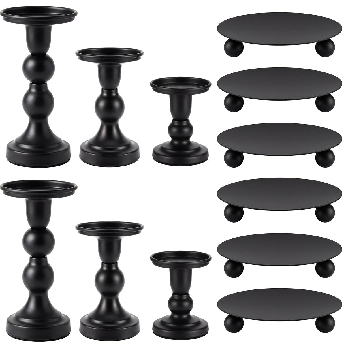 Vesici 12 Pcs Candlestick Holder Plate Pillar Candle Holder Candles Stand Decorative Centerpieces for Table Wedding Events Party Living Room Housewarming Gift (Baking Paint,Size 2,Black)