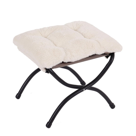 Welnow Folding Foot Stool, Upholstered Small Accent Ottoman with Detachable Thick Cotton Cushion Padded Sofa Stool and Metal Frame for Lazy Chair, Living Room, Bedroom, Plush Beige