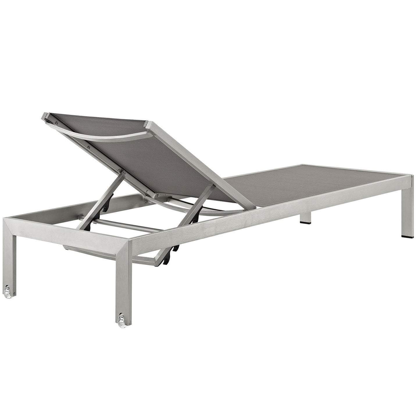 Modway Shore Aluminum Textilene® Mesh Outdoor Patio Six Poolside Chaise Lounge Chairs in Silver Gray